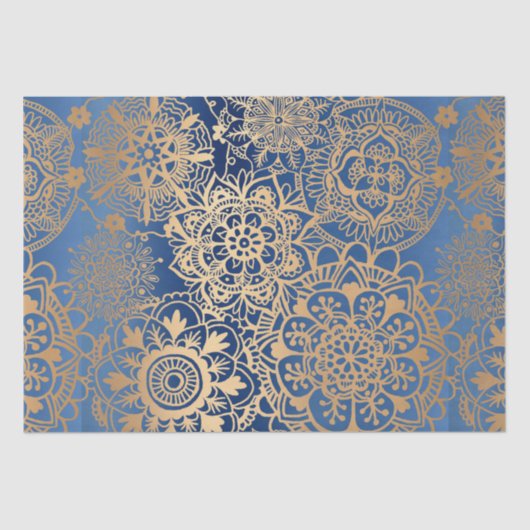 Elegant Blue Gold Mandala Pattern Tissuepapier (Voorkant)