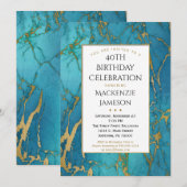 Elegant Blue Gold Marble Birthday Uitnodiging (Voorkant / Achterkant)