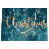 Elegant Blue Gold Marble Effect Merry Kerstry Groot Cadeauzakje (Voorkant)