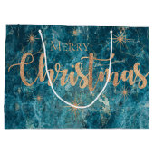 Elegant Blue Gold Marble Effect Merry Kerstry Groot Cadeauzakje (Achterkant)