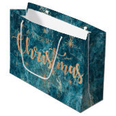 Elegant Blue Gold Marble Effect Merry Kerstry Groot Cadeauzakje (Voorkant Gekanteld)