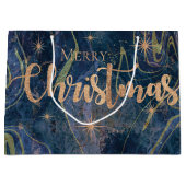 Elegant Blue Gold Marble Effect Merry Kerstry Groot Cadeauzakje (Voorkant)