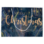 Elegant Blue Gold Marble Effect Merry Kerstry Groot Cadeauzakje (Achterkant)