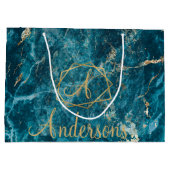 Elegant Blue Gold Marble Effect Monogram Kerstmis Groot Cadeauzakje (Achterkant)