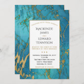 Elegant Blue Gold Marble Wedding Invitation Kaart (Voorkant / Achterkant)