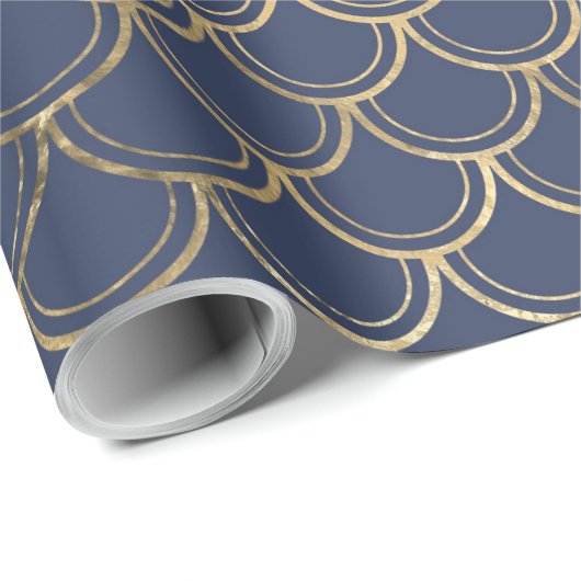 Elegant Blue Gold Mermaid Fish Scaltern Cadeaupapier (Rol Hoek)