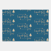 Elegant Blue Gold Merry-kerstcadeau Inpakpapier Vel (Voorkant 3)