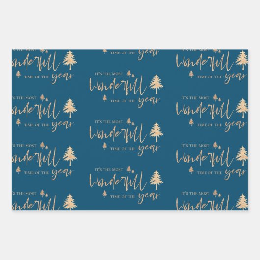 Elegant Blue Gold Merry-kerstcadeau Inpakpapier Vel (Voorkant 3)