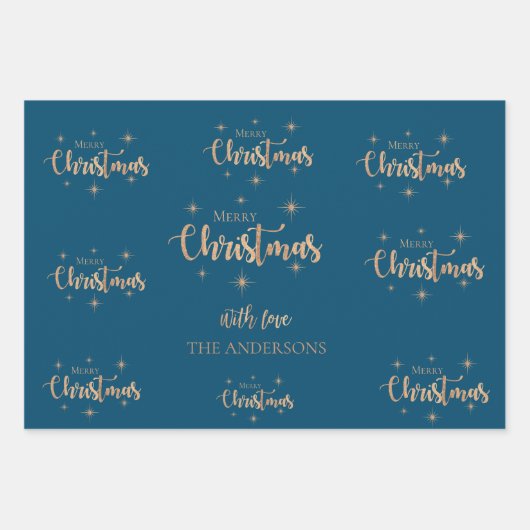 Elegant Blue Gold Merry-kerstcadeau Inpakpapier Vel (Voorkant)