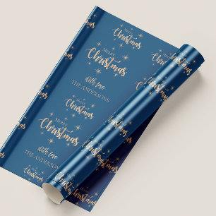 Elegant Blue Gold Merry-kerstcadeau Inpakpapier Vel