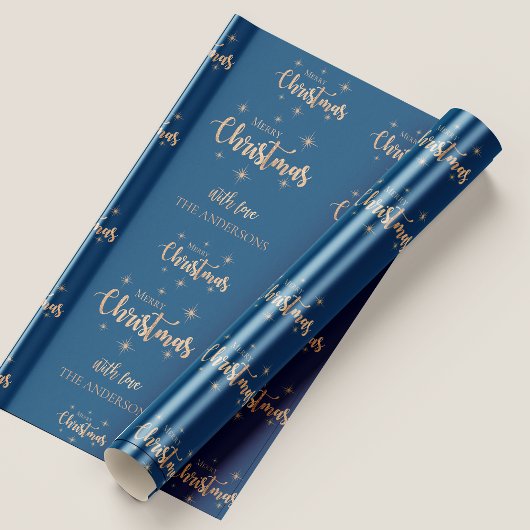 Elegant Blue Gold Merry-kerstcadeau Inpakpapier Vel