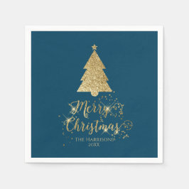 Elegant Blue Gold Merry kerstmis Servet
