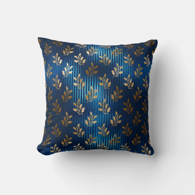 Elegant Blue Gold Mistletoe Gold Glitter Chic Kussen (Voorkant)