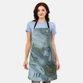 Elegant Blue Gold Monogrammed Apron met hart Schort (Gedragen)