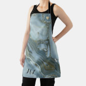 Elegant Blue Gold Monogrammed Apron met hart Schort (Insitu)