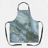 Elegant Blue Gold Monogrammed Apron met hart Schort (Voorkant)