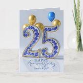 Elegant Blue Gold Ornate 25th Wedding Anniversary Kaart (Voorkant)