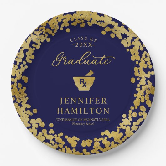 Elegant Blue Gold Pharmacy School Afstuderen Papieren Bordje (Voorkant)