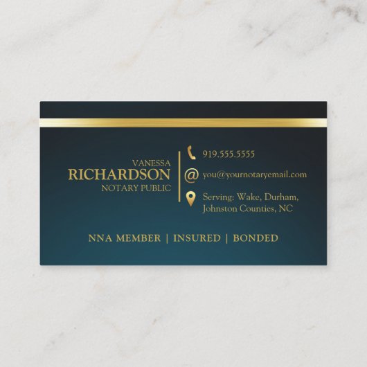 Elegant Blue & Gold Professional Notional Public Visitekaartje (Achterkant)