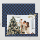 Elegant Blue Gold Pset-fotokerstkaarten Feestdagenkaart (Voorkant / Achterkant)