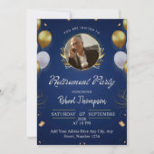 Elegant Blue Gold Retirement Party Invitation Kaart (Voorkant)