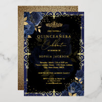 Elegant Blue Gold Roos Quinceanera