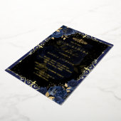 Elegant Blue Gold Roos Quinceanera Folie Uitnodiging (Gedraaid)