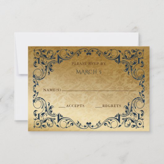 Elegant Blue Gold RSVP-kaart RSVP Kaartje (Voorkant)