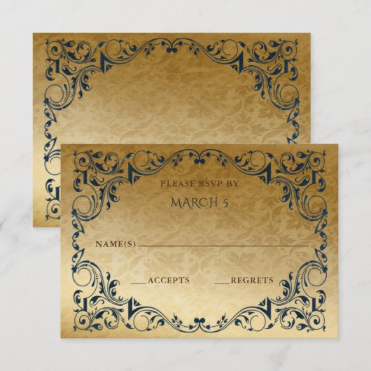 Elegant  Blue Gold RSVP-kaart RSVP Kaartje (Voorkant / Achterkant)