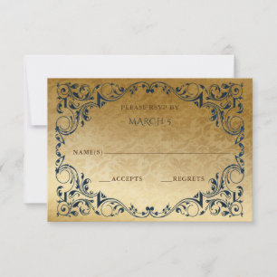Elegant  Blue Gold RSVP-kaart RSVP Kaartje