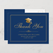 Elegant Blue Gold Script Afstuderen Bedankt Briefkaart (Voorkant / Achterkant)