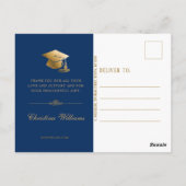 Elegant Blue Gold Script Afstuderen Bedankt Briefkaart (Achterkant)