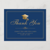 Elegant Blue Gold Script Afstuderen Bedankt Briefkaart (Voorkant)
