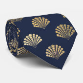 Elegant Blue Gold Seashell Ocean Pattern Mannen Stropdas (Opgerold)