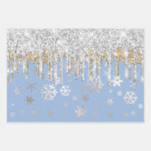 Elegant Blue Gold Silver-kerstsnowflakes Inpakpapier Vel (Voorkant 2)