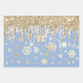 Elegant Blue Gold Silver-kerstsnowflakes Inpakpapier Vel (Voorkant)