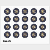Elegant Blue Gold Snowflake Christmas Ronde Sticker (Vel)