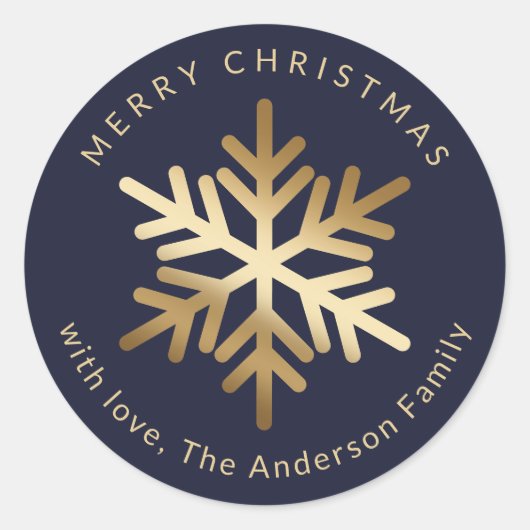 Elegant Blue Gold Snowflake Christmas Ronde Sticker (Voorkant)
