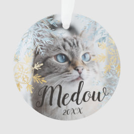 Elegant Blue & Gold Snowflake Pet-foto aanpassen Ornament