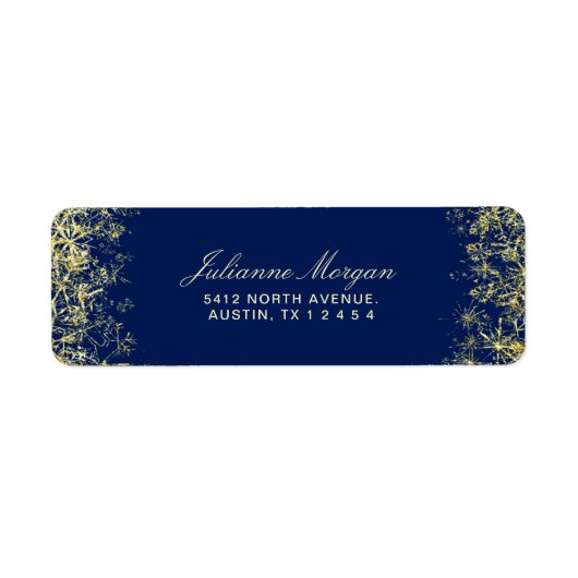 Elegant Blue Gold Snowflakes Merry Kerstry Etiket (Voorkant)