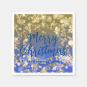 Elegant Blue Gold Snowflakes Merry Kerstry Servet (Voorkant)