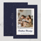 Elegant Blue Gold Starry Photo Feestdagenkaart (Voorkant / Achterkant)