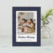 Elegant Blue Gold Starry Photo Feestdagenkaart (Staand voorkant)