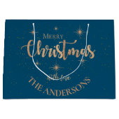Elegant Blue Gold Stars Name Merry Kerstry Groot Cadeauzakje (Voorkant)