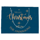 Elegant Blue Gold Stars Name Merry Kerstry Groot Cadeauzakje (Achterkant)