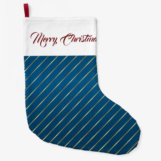 Elegant Blue Gold Stripes kerststop Grote Kerstsok (Voorkant)