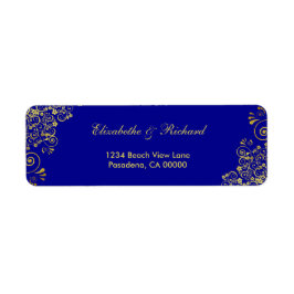 Elegant Blue Gold Swirls bruiloft Etiket