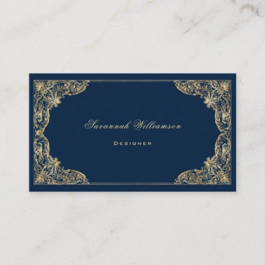 Elegant Blue Gold  Visitekaartje (Voorkant)