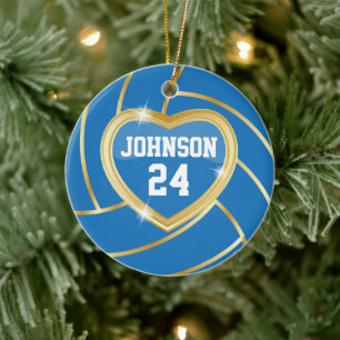 Elegant Blue & Gold Volleyball  Naam en nummer DIY Keramisch Ornament