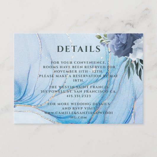 Elegant Blue & Gold Wedding Enclosure Card Informatiekaartje (Voorkant)